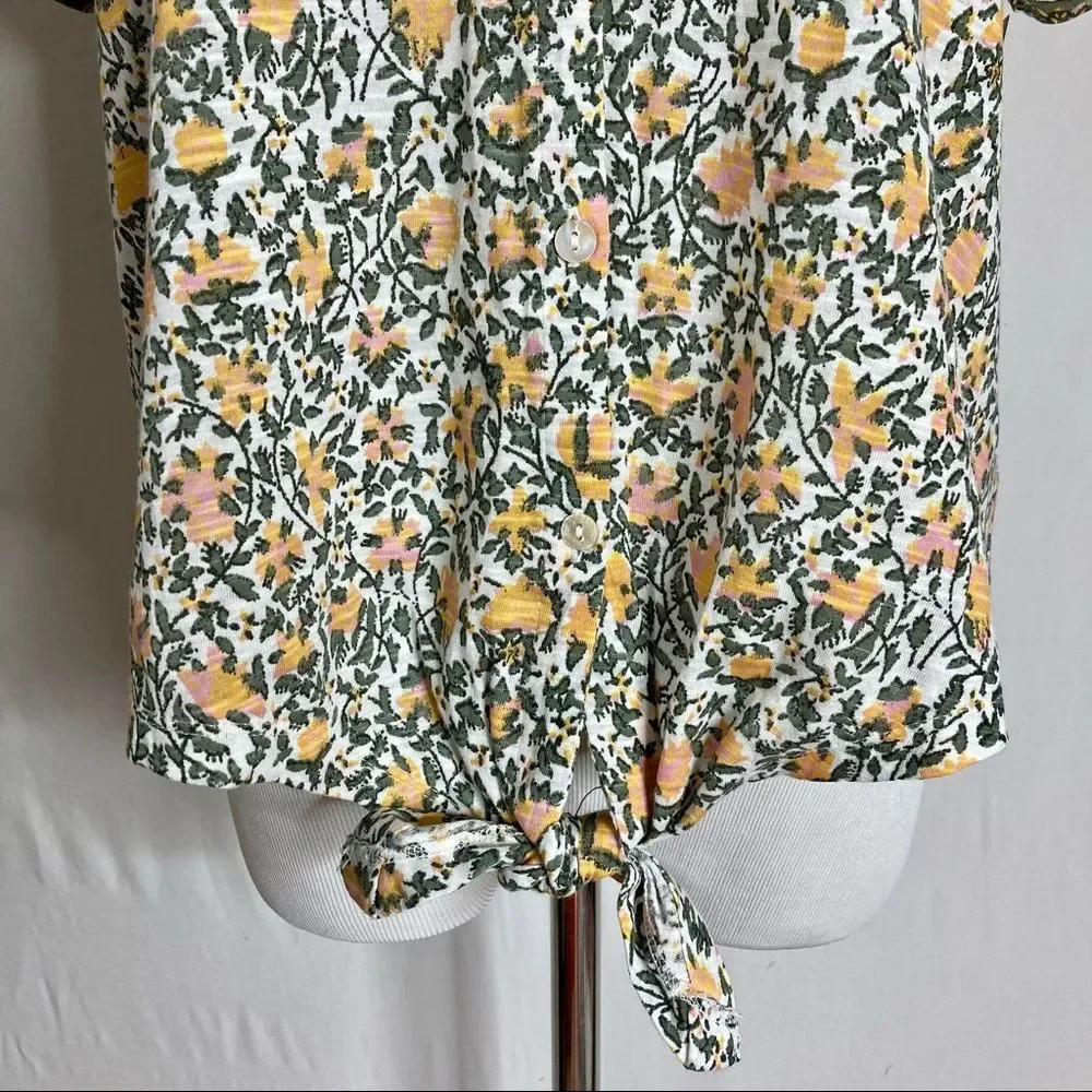 NWT Lucky Brand Tie Front Ditsy Floral Top Small Yellow Green Cottagecore Spring
